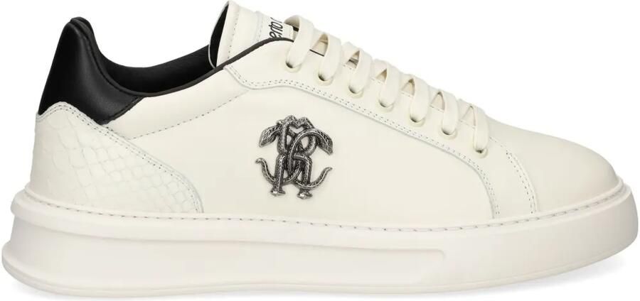 Roberto Cavalli Sneakers met logoplakkaat en slangen-effect Beige