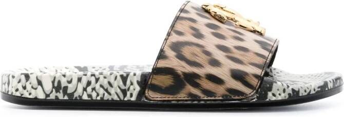 Roberto Cavalli Slippers met logoplakkaat Wit