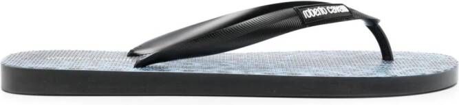 Roberto Cavalli Teenslippers met logopatch Blauw