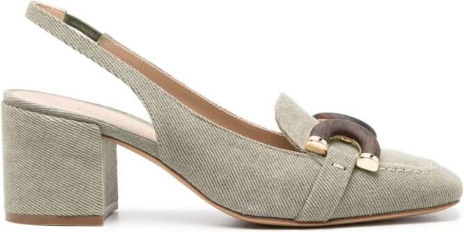 Roberto Festa 75mm denim slingback pumps Groen