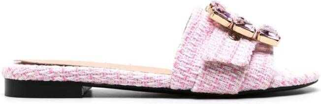 Roberto Festa Bouclé slippers met kristallen gesp Roze