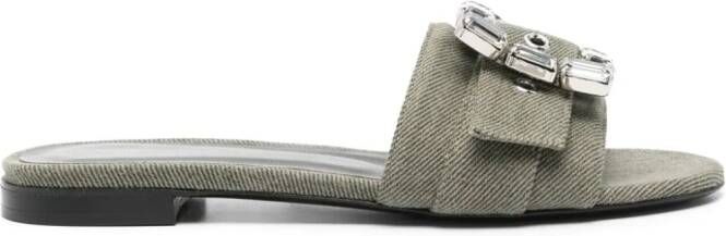 Roberto Festa crystal-buckle denim slippers Groen