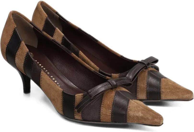 Roberto Festa Kandè striped bow-detail kitten-heel pumps Bruin - Foto 4