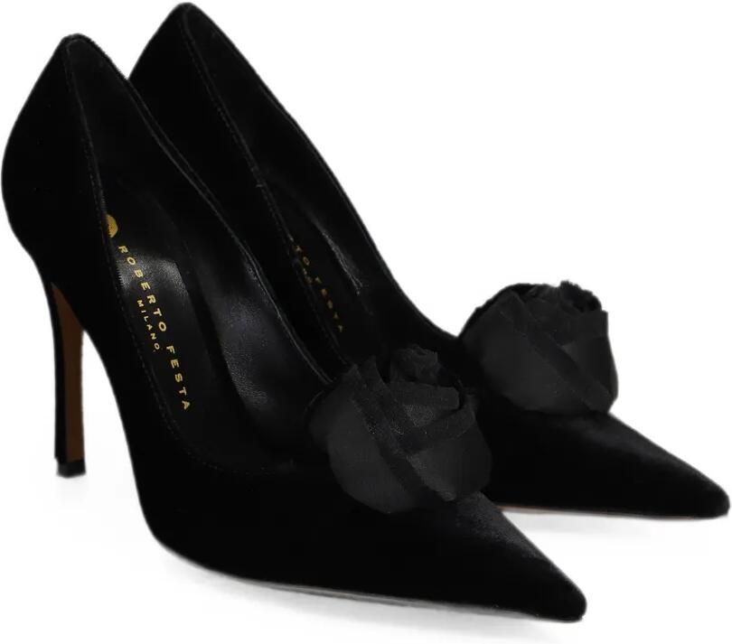 Roberto Festa Lisette pumps met puntige neus en roos-detail Zwart