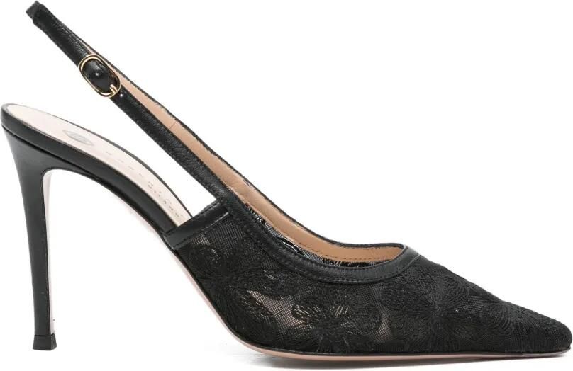 Roberto Festa Slingback pumps met bloemenkant Zwart