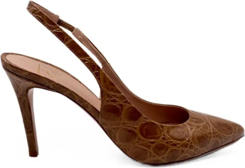 Roberto Festa Slingback pumps met krokodillen-reliëf Bruin