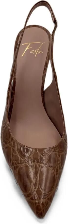 Roberto Festa Slingback pumps met krokodillen-reliëf Bruin - Foto 2