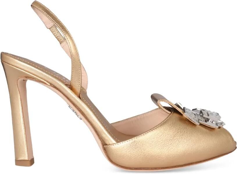 Rodo crystal-embellished peep-toe slingback heeled sandals Goud