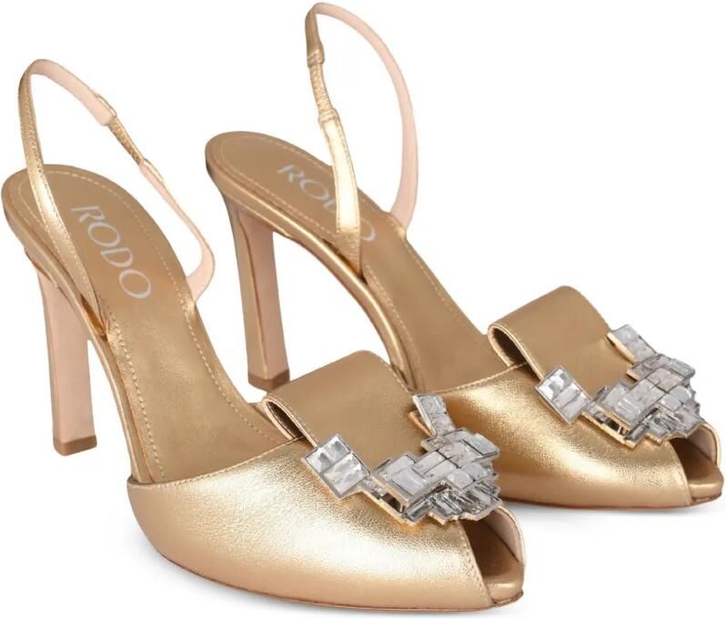 Rodo crystal-embellished peep-toe slingback heeled sandals Goud - Foto 5