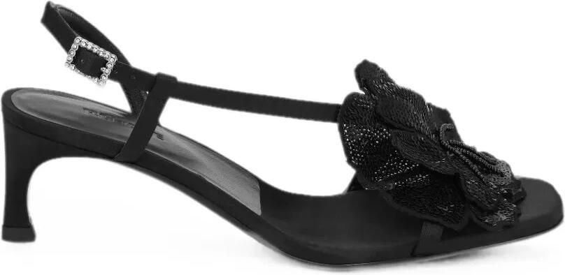 ROTATE BIRGER CHRISTENSEN Satijnen sandalen met bloemen Zwart