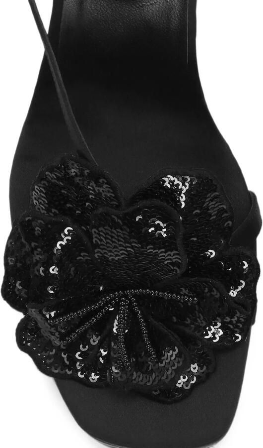 ROTATE BIRGER CHRISTENSEN Satijnen sandalen met bloemen Zwart - Foto 3