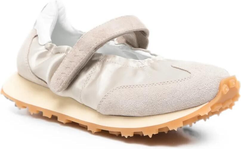 RUN OF Bambola sneakers met suède vlak en klittenband Beige - Foto 2