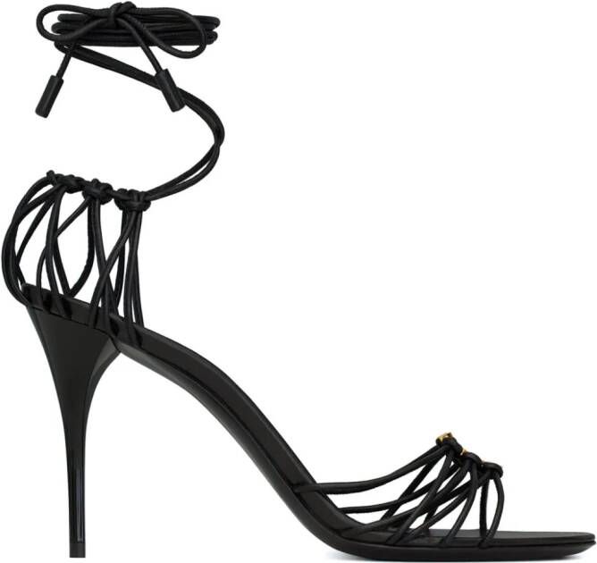 Saint Laurent Babylone 90mm leren sandalen met Cassandre plakkaat Zwart
