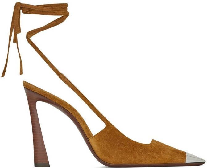 Saint Laurent 105mm Blade metalen suède pumps Bruin