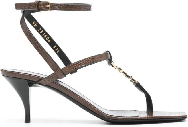 Saint Laurent Cassandra leren sandalen Bruin