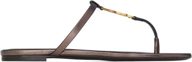 Saint Laurent Cassandra leren teenslippers Bruin
