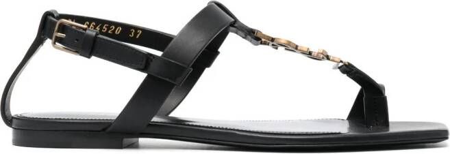 Saint Laurent Cassandra leren sandalen Zwart