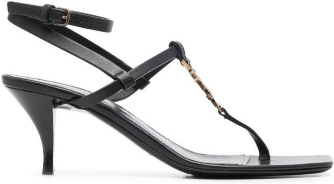 Saint Laurent Cassandra leren sandalen Zwart