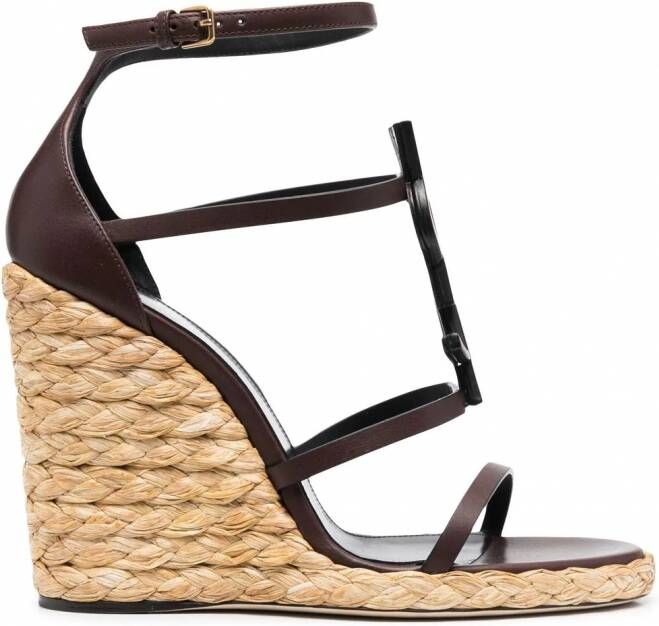 Saint Laurent Cassandra sandalen met sleehak Bruin