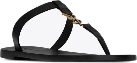 Saint Laurent Cassandre leren sandalen met logoplakkaat Zwart