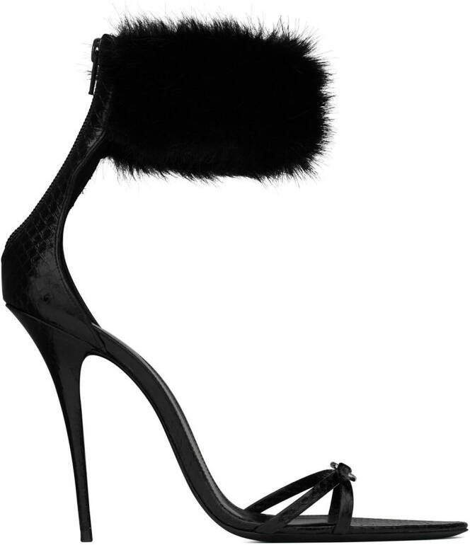 Saint Laurent Gippy sandalen met afwerking van bont Zwart