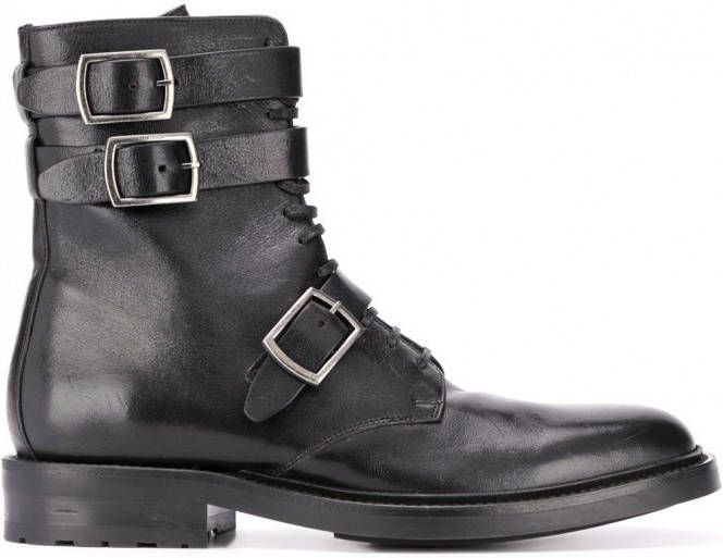 Saint Laurent Legerlaarzen met gesp Zwart