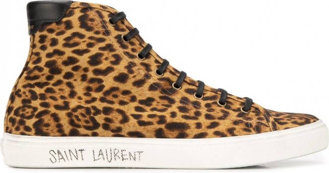 Saint Laurent Malibu sneakers met luipaardprint Bruin