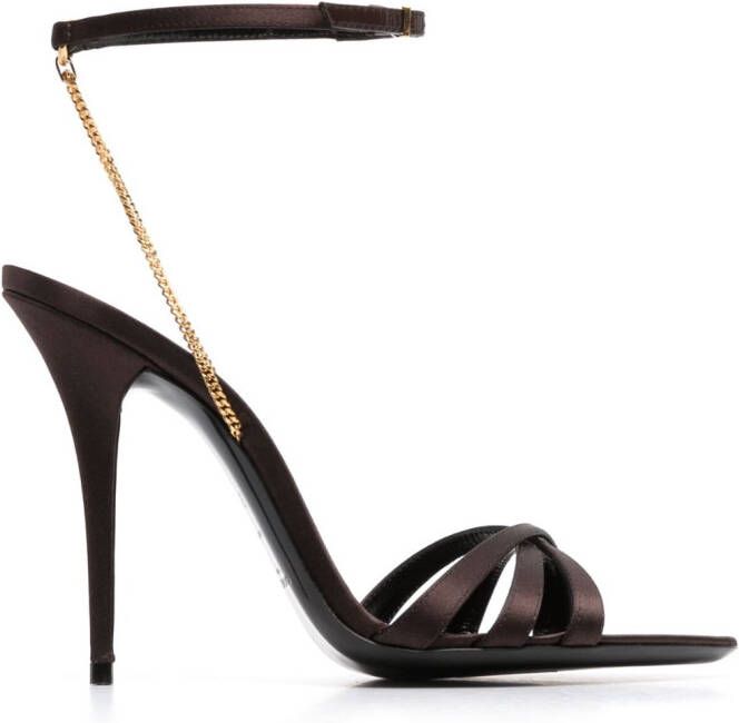 Saint Laurent Melody 115mm satijnen sandalen Bruin