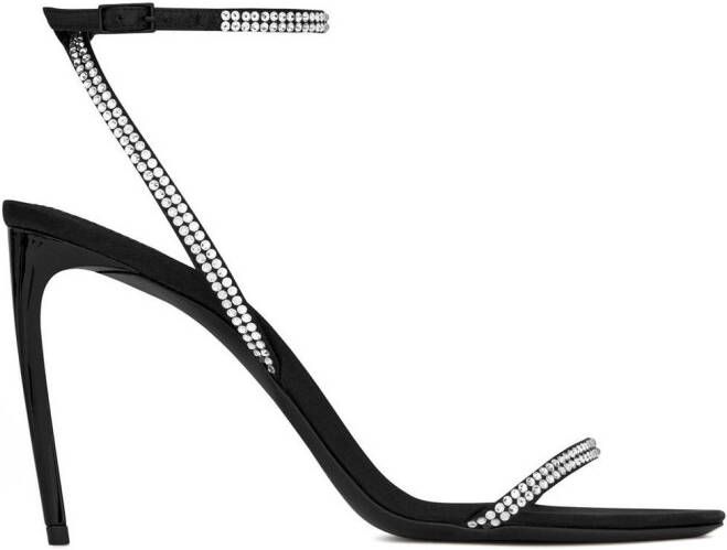 Saint Laurent New Nuit 90 mm sandalen verfraaid met stras Zwart
