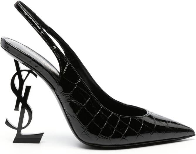 Saint Laurent Opyum slingback pumps van lakleer Zwart