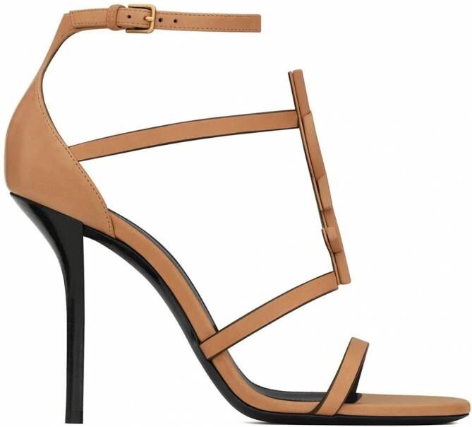 Saint Laurent Sandalen met logo Bruin