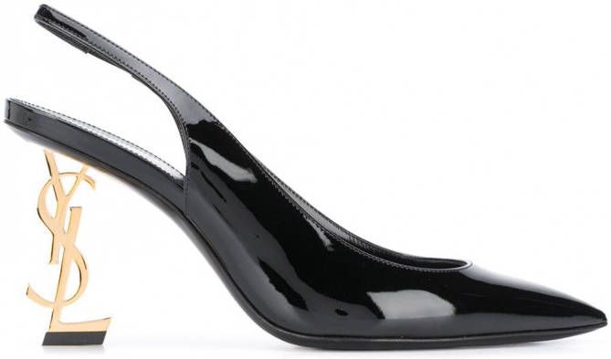 Saint Laurent Opyum 85 mm slingback pumps van lakleer Zwart