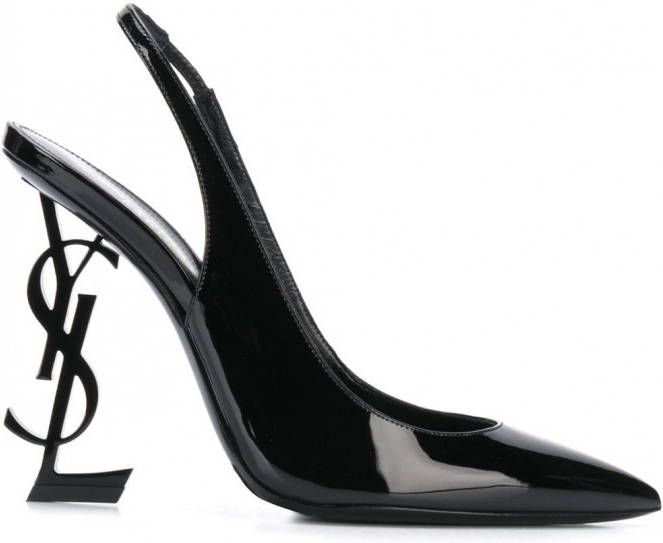 Saint Laurent Slingback pumps van lakleer Zwart