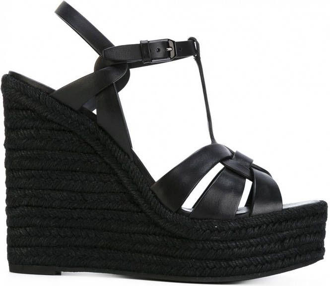 Saint Laurent 140 mm Tribute sandalen met sleehak Zwart