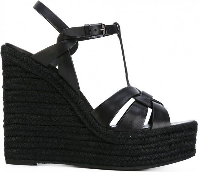 Saint Laurent Tribute espadrille wedge sandals Zwart