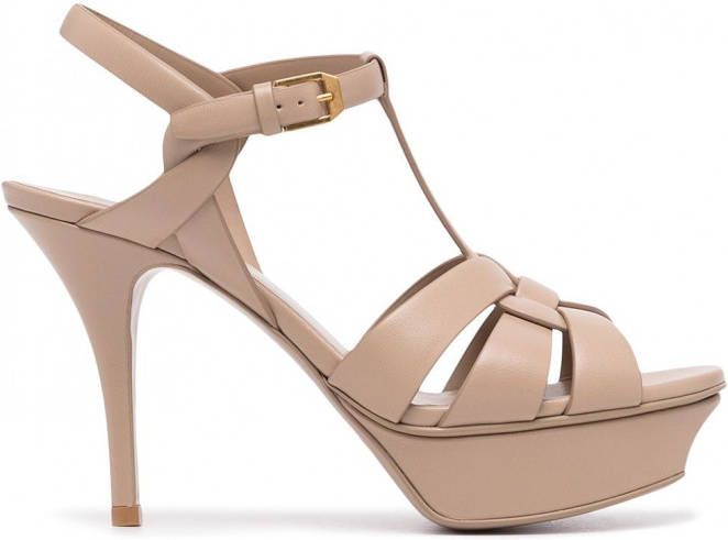 Saint Laurent 105mm Tribute sandalen met plateauzool Beige