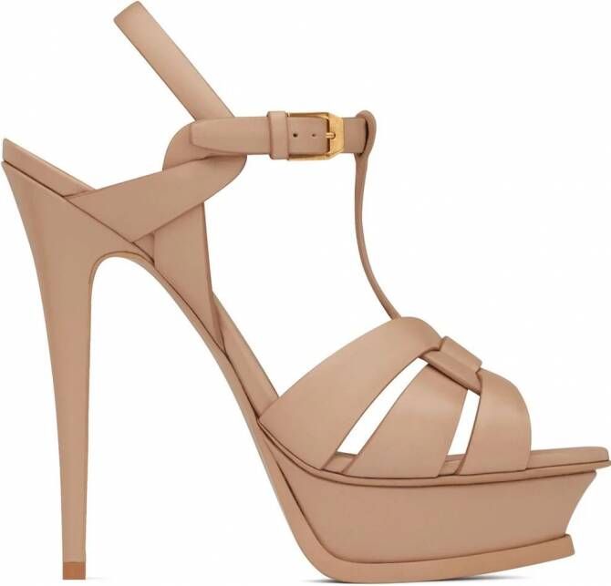 Saint Laurent Tribute sandalen met plateauzool Beige