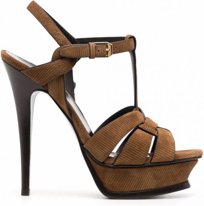 Saint Laurent Tribute sandalen met plateauzool Bruin