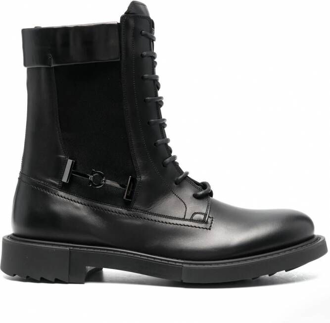 Ferragamo Leren combat boots Zwart