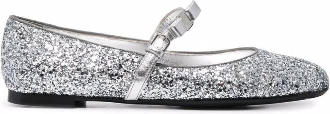 Ferragamo Ballerina's met glitter Zilver