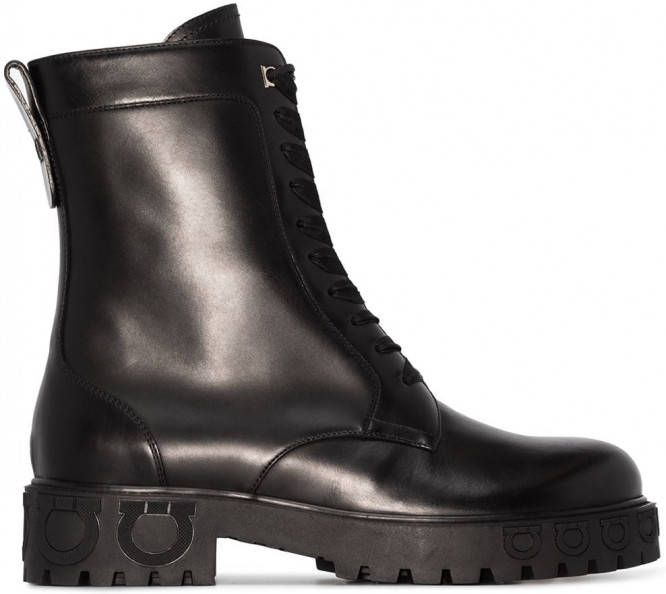 Ferragamo Combat boots met gancinipatroon Zwart