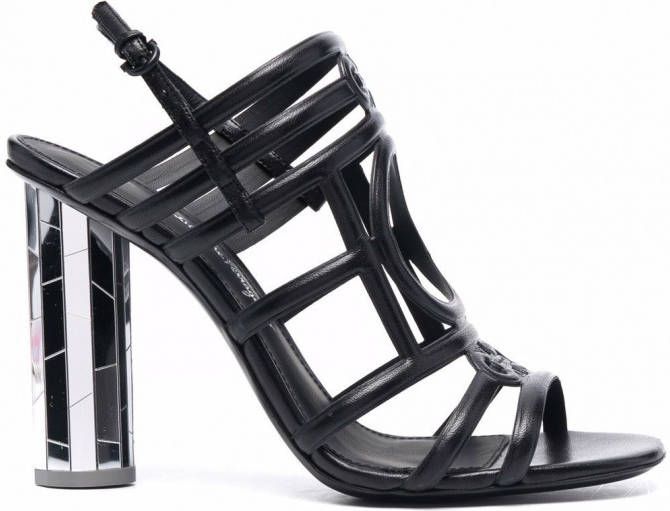 Ferragamo Florenza sandalen met spiegelende hak Zwart