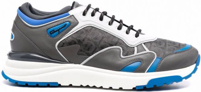 Salvatore Ferragamo Gancini Rainbow sneakers heren Stof rubber Stof leer 6.5 Grijs