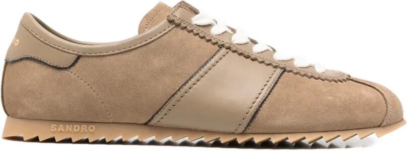 SANDRO Low-top leren en suède sneakers Bruin