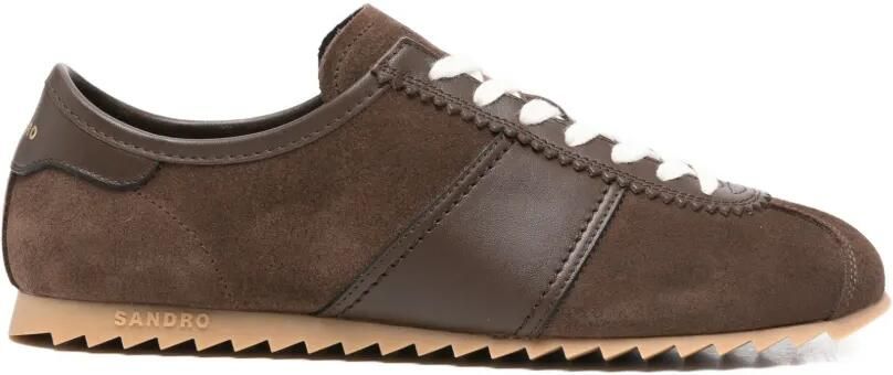 SANDRO Low-top leren en suède sneakers Bruin