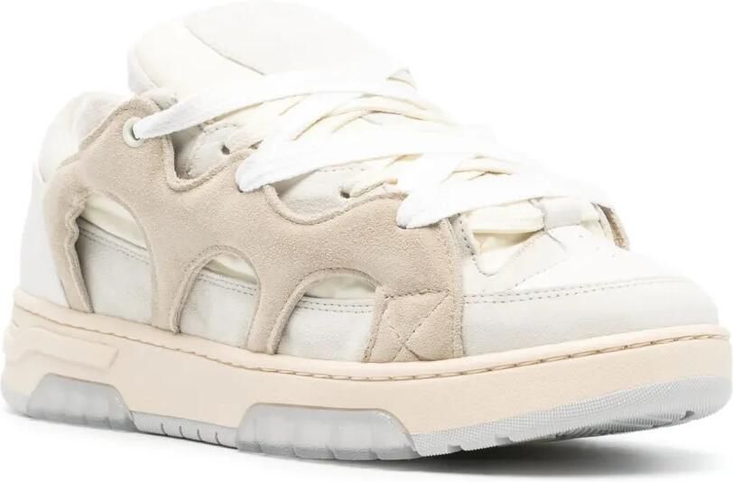 SANTHA Gewatteerde leren sneakersmet vlakken Beige - Foto 3