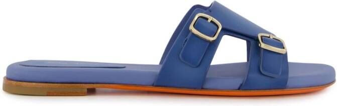 Santoni double-buckle leather slides Blauw