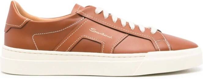 Santoni Double Buckle leren sneakers Bruin