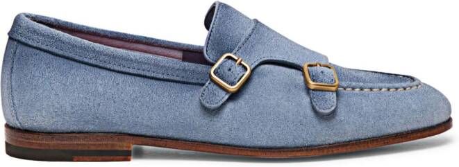 Santoni Suède loafers met dubbele gesp Blauw