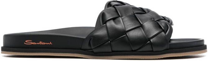 Santoni Leren slippers Zwart